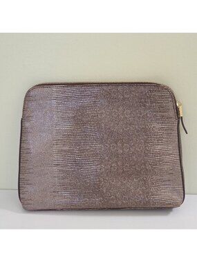 India Hicks Lizard Embossed Leather Clutch Pouch Bag Metallic Zip Organizer Edgy
